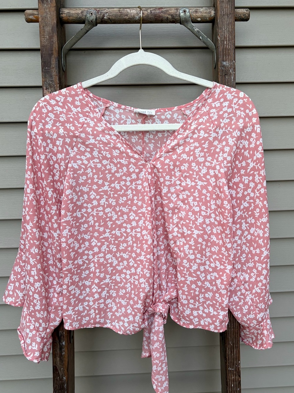 Sienna Sky Rose Pink Floral Tie-Front Blouse